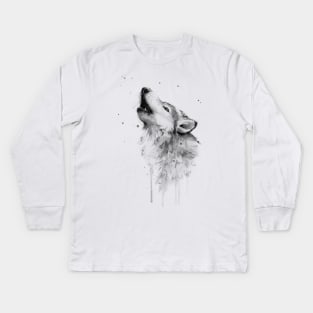 Howling Wolf Watercolor Kids Long Sleeve T-Shirt